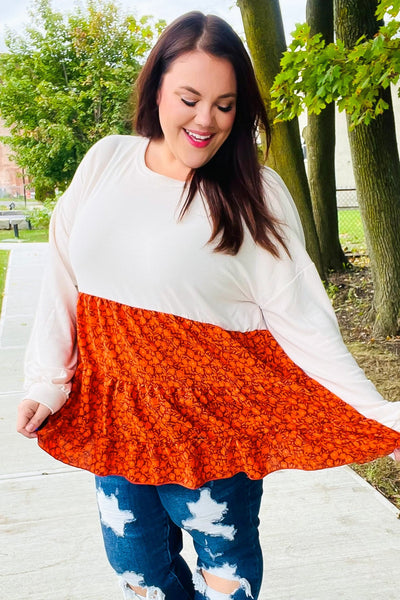 Vintage Floral Oatmeal Tiered Babydoll Twofer Top - Online Only!