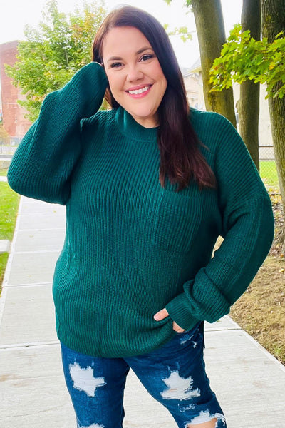 Classy Chic Hunter Green Mock Neck Chest Pocket Knit Sweater - Online Only!