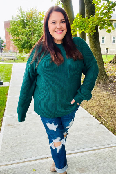 Classy Chic Hunter Green Mock Neck Chest Pocket Knit Sweater - Online Only!