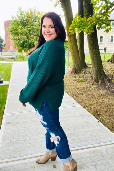Classy Chic Hunter Green Mock Neck Chest Pocket Knit Sweater - Online Only!