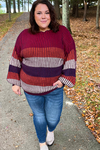 Take All Of Me Burgundy & Navy Stripe Oversized Sweater - Online Only!