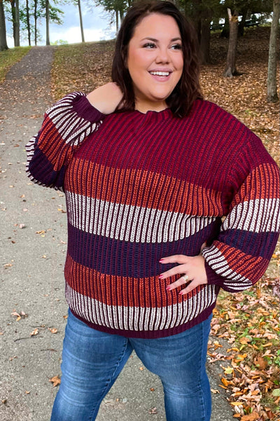 Take All Of Me Burgundy & Navy Stripe Oversized Sweater - Online Only!