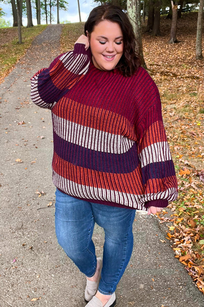 Take All Of Me Burgundy & Navy Stripe Oversized Sweater - Online Only!
