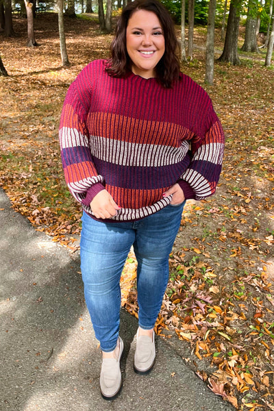 Take All Of Me Burgundy & Navy Stripe Oversized Sweater - Online Only!
