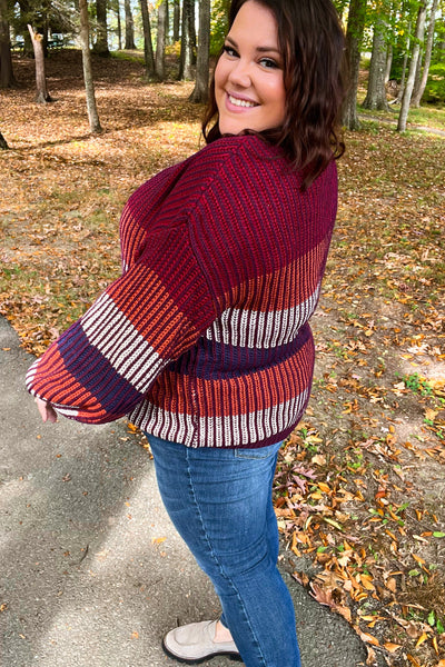 Take All Of Me Burgundy & Navy Stripe Oversized Sweater - Online Only!