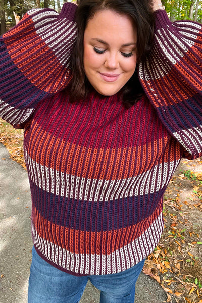 Take All Of Me Burgundy & Navy Stripe Oversized Sweater - Online Only!