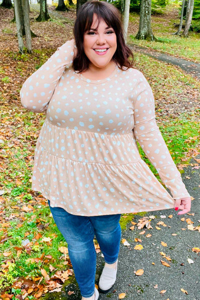 All For You Taupe Abstract Dot Tiered Babydoll Top - Online Only!