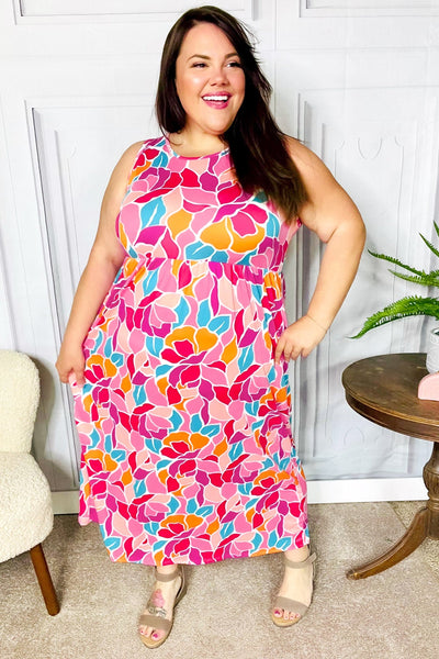 Hello Beautiful Fuchsia Abstract Floral Fit & Flare Maxi Dress - Online Only!