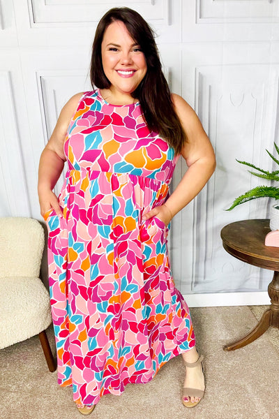 Hello Beautiful Fuchsia Abstract Floral Fit & Flare Maxi Dress - Online Only!