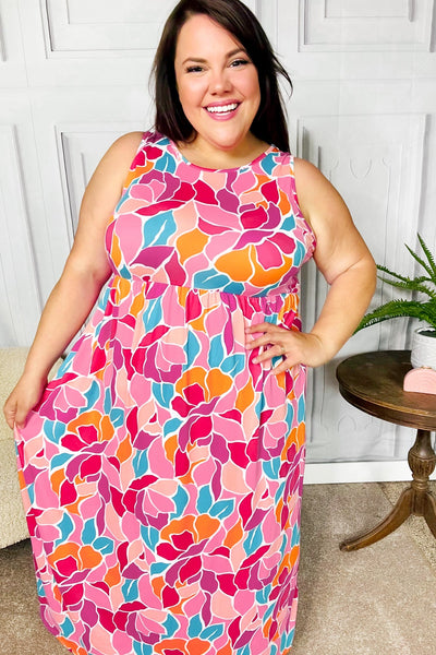 Hello Beautiful Fuchsia Abstract Floral Fit & Flare Maxi Dress - Online Only!