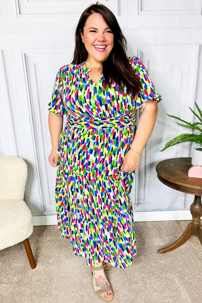 All For You Navy Multicolor Abstract Print Smocked Waist Maxi Dress - Online Only!