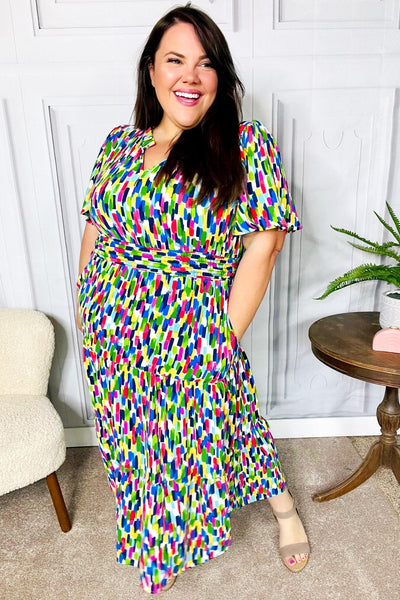 All For You Navy Multicolor Abstract Print Smocked Waist Maxi Dress - Online Only!