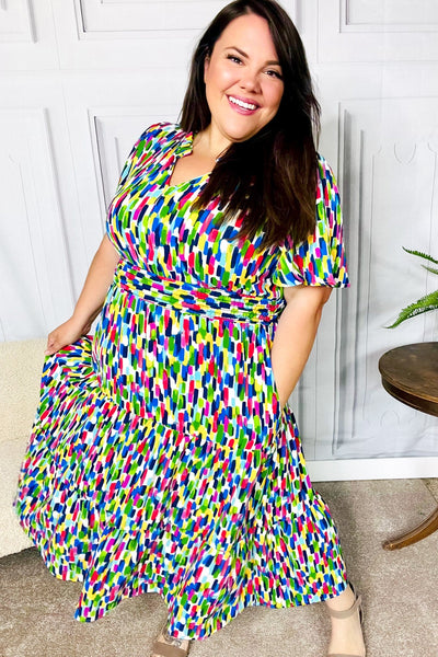 All For You Navy Multicolor Abstract Print Smocked Waist Maxi Dress - Online Only!