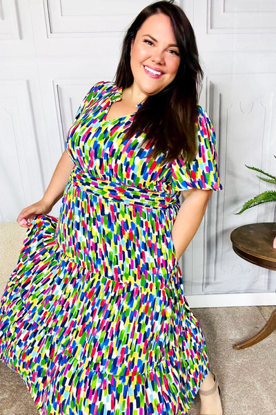 All For You Navy Multicolor Abstract Print Smocked Waist Maxi Dress - Online Only!