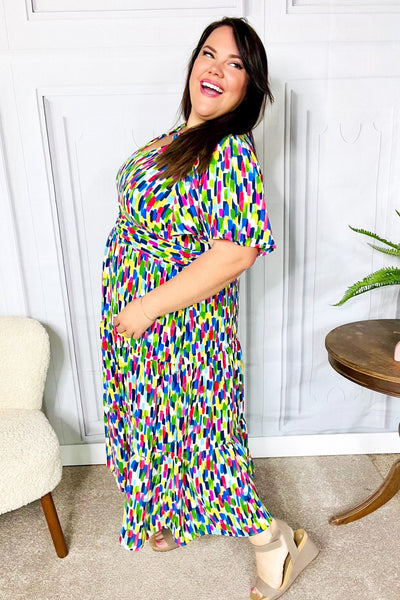 All For You Navy Multicolor Abstract Print Smocked Waist Maxi Dress - Online Only!