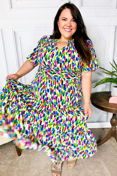 All For You Navy Multicolor Abstract Print Smocked Waist Maxi Dress - Online Only!