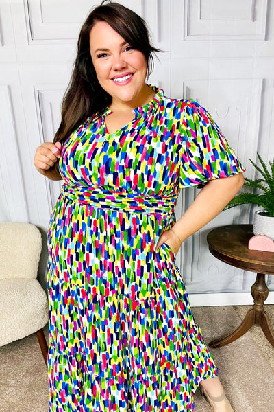 All For You Navy Multicolor Abstract Print Smocked Waist Maxi Dress - Online Only!