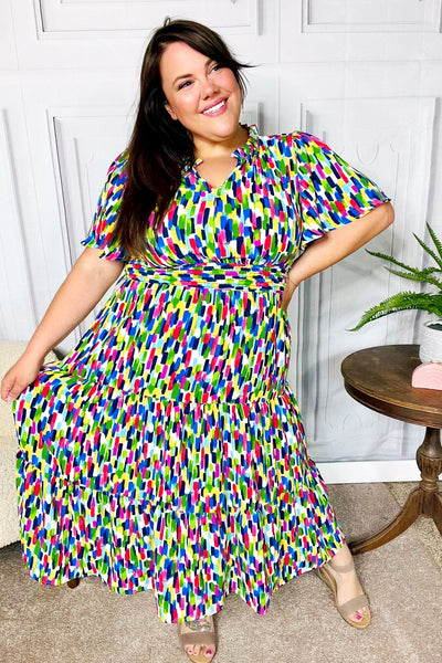 All For You Navy Multicolor Abstract Print Smocked Waist Maxi Dress - Online Only!