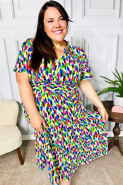 All For You Navy Multicolor Abstract Print Smocked Waist Maxi Dress - Online Only!