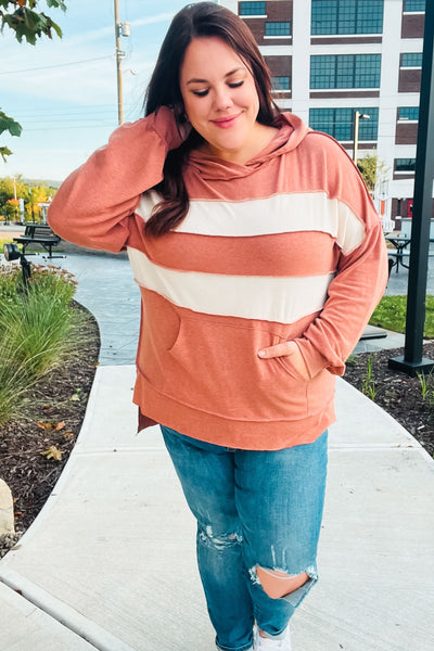 Rust Stripe Color Block French Terry Hoodie - Online Only!