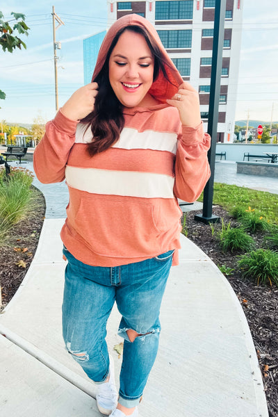 Rust Stripe Color Block French Terry Hoodie - Online Only!