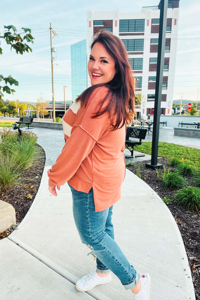 Rust Stripe Color Block French Terry Hoodie - Online Only!