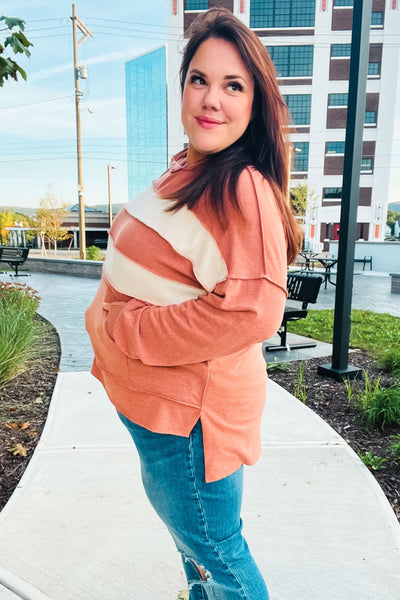 Rust Stripe Color Block French Terry Hoodie - Online Only!