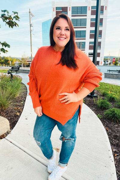Autumn Vibes Pumpkin Asymmetrical Knit Sweater - Online Only!