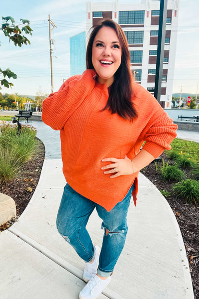 Autumn Vibes Pumpkin Asymmetrical Knit Sweater - Online Only!