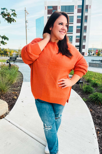 Autumn Vibes Pumpkin Asymmetrical Knit Sweater - Online Only!