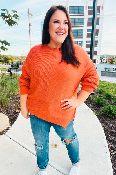 Autumn Vibes Pumpkin Asymmetrical Knit Sweater - Online Only!