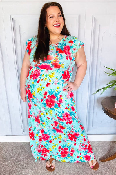 Aqua Floral Fit & Flare Maxi Dress - Online Only!