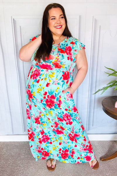 Aqua Floral Fit & Flare Maxi Dress - Online Only!