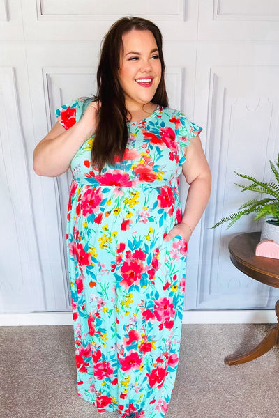 Aqua Floral Fit & Flare Maxi Dress - Online Only!