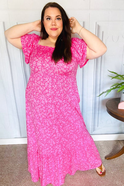 Perfectly You Fuchsia Ditzy Floral Fit & Flare Maxi Dress - Online Only!