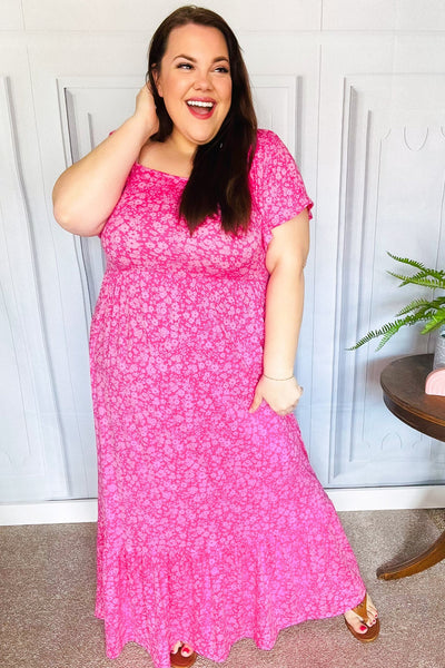Perfectly You Fuchsia Ditzy Floral Fit & Flare Maxi Dress - Online Only!