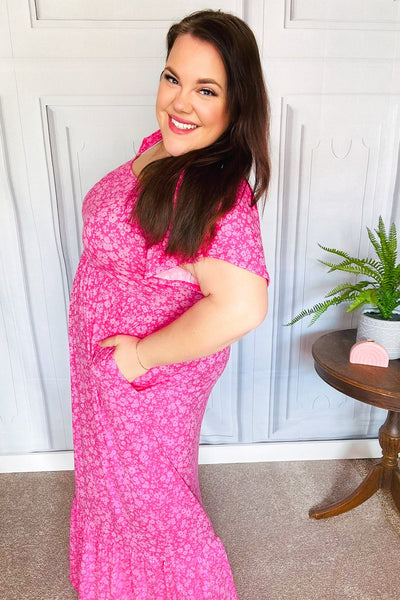 Perfectly You Fuchsia Ditzy Floral Fit & Flare Maxi Dress - Online Only!