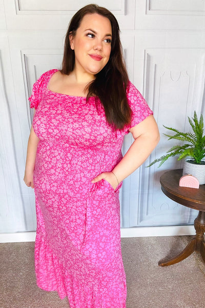 Perfectly You Fuchsia Ditzy Floral Fit & Flare Maxi Dress - Online Only!