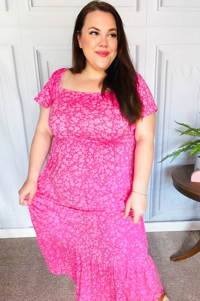 Perfectly You Fuchsia Ditzy Floral Fit & Flare Maxi Dress - Online Only!