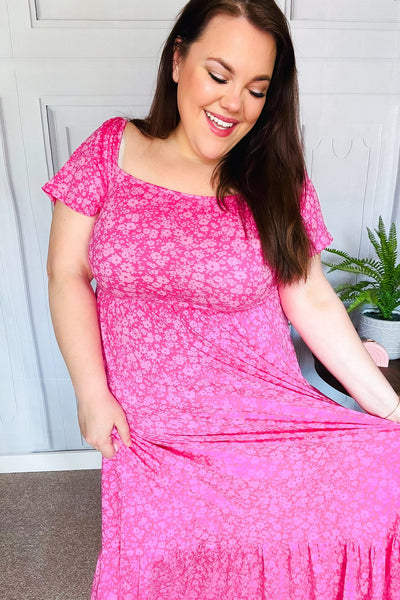 Perfectly You Fuchsia Ditzy Floral Fit & Flare Maxi Dress - Online Only!