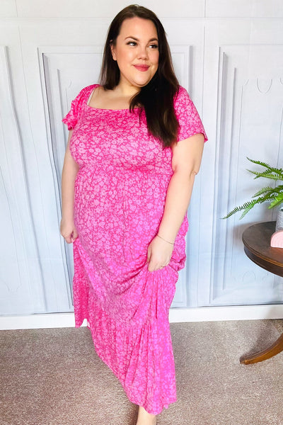 Perfectly You Fuchsia Ditzy Floral Fit & Flare Maxi Dress - Online Only!