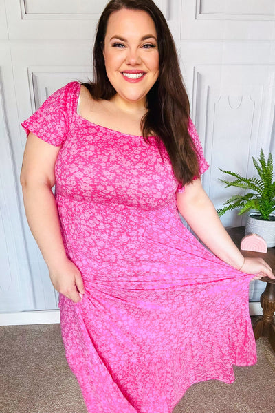 Perfectly You Fuchsia Ditzy Floral Fit & Flare Maxi Dress - Online Only!