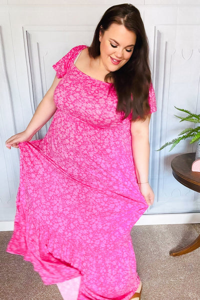 Perfectly You Fuchsia Ditzy Floral Fit & Flare Maxi Dress - Online Only!