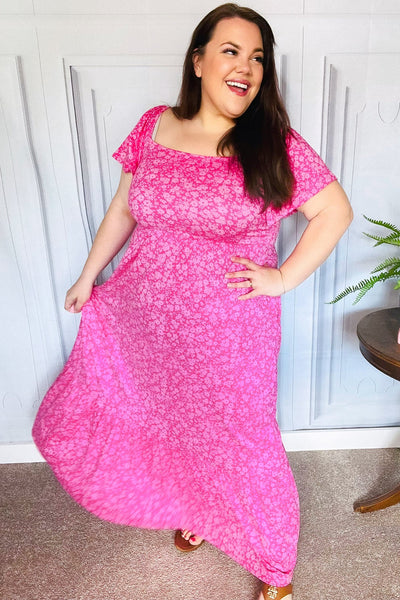 Perfectly You Fuchsia Ditzy Floral Fit & Flare Maxi Dress - Online Only!
