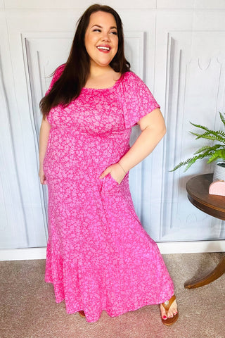 Perfectly You Fuchsia Ditzy Floral Fit & Flare Maxi Dress - Online Only!