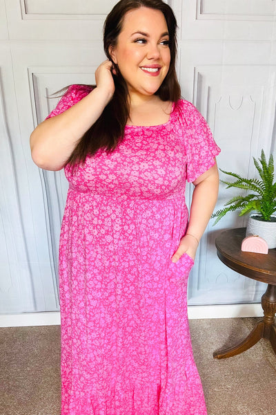 Perfectly You Fuchsia Ditzy Floral Fit & Flare Maxi Dress - Online Only!