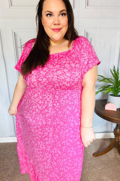 Perfectly You Fuchsia Ditzy Floral Fit & Flare Maxi Dress - Online Only!