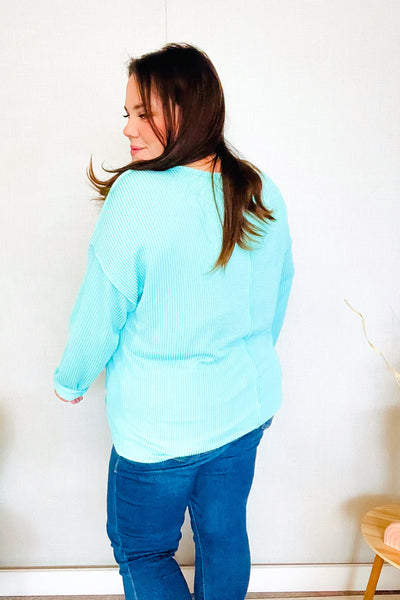 Eyes On You Seafoam Mineral Wash Rib Notch Neck Pocket Top - Online Only!