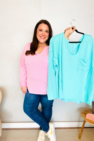 Eyes On You Seafoam Mineral Wash Rib Notch Neck Pocket Top - Online Only!