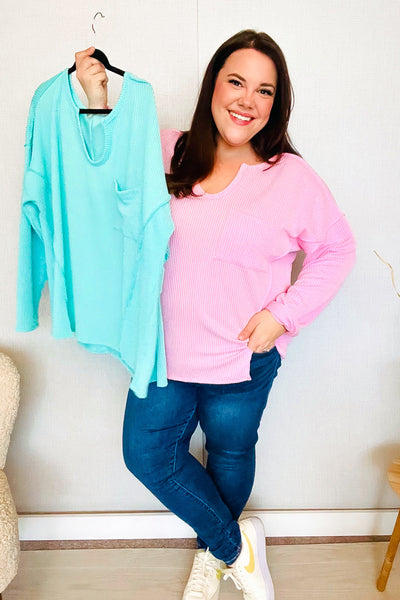 Eyes On You Seafoam Mineral Wash Rib Notch Neck Pocket Top - Online Only!